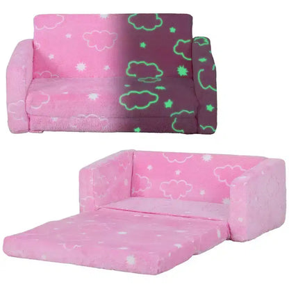 Canapé 2 en 1 pour tout-petits Whisen, canapé pour enfants, canapé convertible avec housse lavable, chaise de jeu légère - Rose
