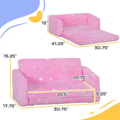 Canapé 2 en 1 pour tout-petits Whisen, canapé pour enfants, canapé convertible avec housse lavable, chaise de jeu légère - Rose