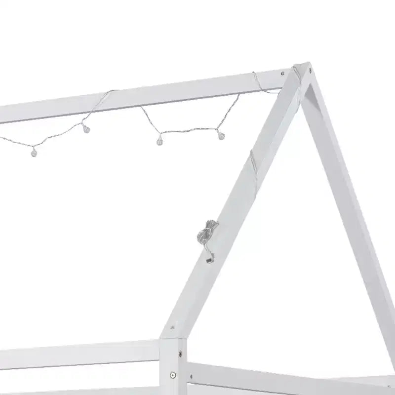 Lit de sol cabane en bois double/complet avec clôture, cadre de lit Montessori avec lumière LED pour enfants filles et garçons