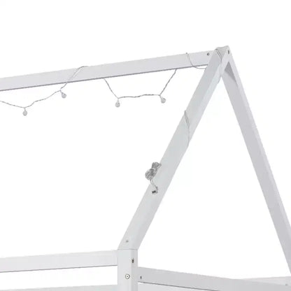 Lit de sol cabane en bois double/complet avec clôture, cadre de lit Montessori avec lumière LED pour enfants filles et garçons