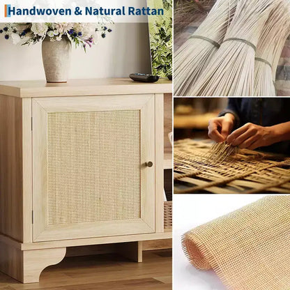 Meuble TV en rotin GustoWave pour téléviseurs jusqu'à 70 pouces, meuble de divertissement bohème avec rangement, table console multimédia en bois pour salon