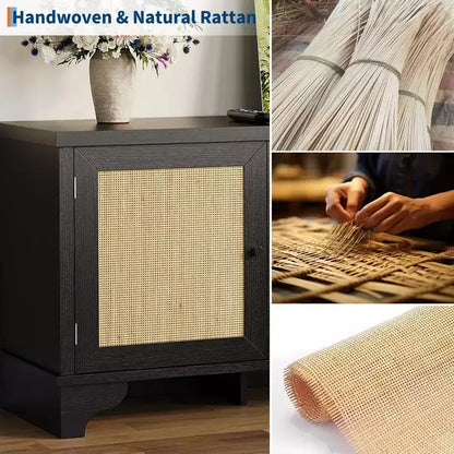 Meuble TV en rotin GustoWave pour téléviseurs jusqu'à 70 pouces, meuble de divertissement bohème avec rangement, table console multimédia en bois pour salon