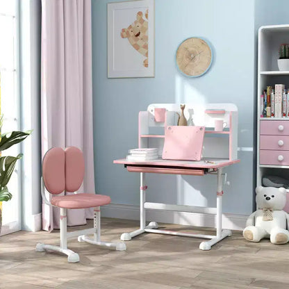 Whisen Kids Desk Set, Adjustable Kids and Ergonomic Study Desk and Chair Set with Tilting Tabletop - Pink