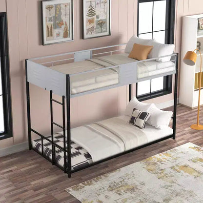 Bellemave Lits superposés jumeaux en métal avec panneaux de ventilation et barrières de sécurité, sans bruit, adaptés aux adolescents, noirs