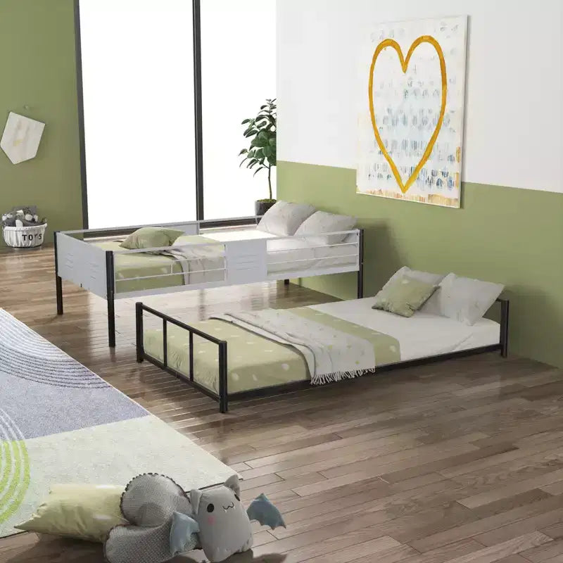 Bellemave Lits superposés jumeaux en métal avec panneaux de ventilation et barrières de sécurité, sans bruit, adaptés aux adolescents, noirs