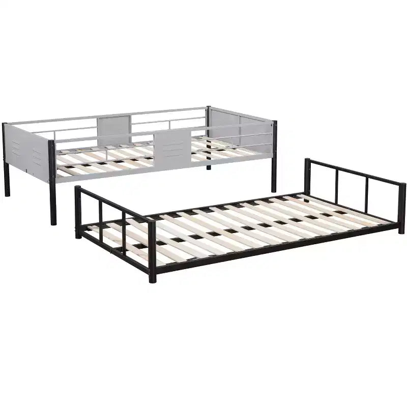 Bellemave Lits superposés jumeaux en métal avec panneaux de ventilation et barrières de sécurité, sans bruit, adaptés aux adolescents, noirs