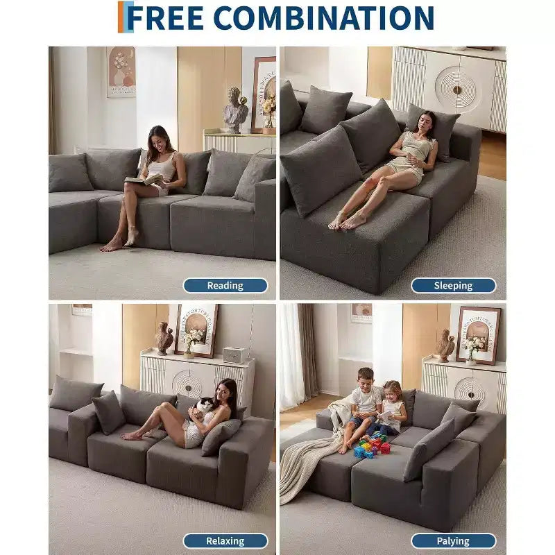 Canapé modulable en forme de L COZONY, canapé en velours côtelé moelleux avec méridienne, assise profonde, sans assemblage pour salon/chambre à coucher