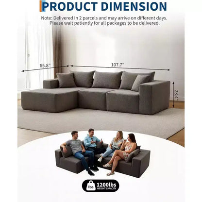 Canapé modulable en forme de L COZONY, canapé en velours côtelé moelleux avec méridienne, assise profonde, sans assemblage pour salon/chambre à coucher