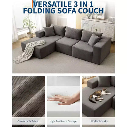 Canapé modulable en forme de L COZONY, canapé en velours côtelé moelleux avec méridienne, assise profonde, sans assemblage pour salon/chambre à coucher