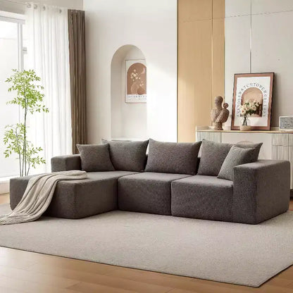 Canapé modulable en forme de L COZONY, canapé en velours côtelé moelleux avec méridienne, assise profonde, sans assemblage pour salon/chambre à coucher