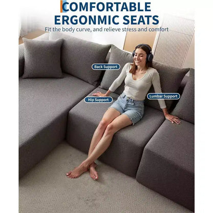 Canapé modulable en forme de L COZONY, canapé en velours côtelé moelleux avec méridienne, assise profonde, sans assemblage pour salon/chambre à coucher
