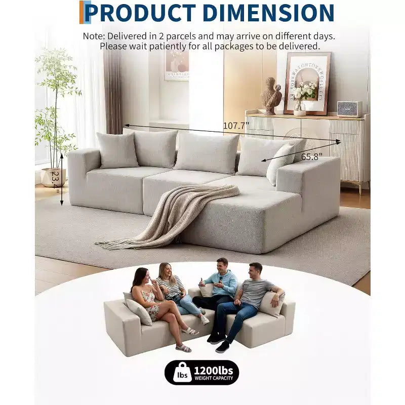 Canapé modulable en forme de L COZONY, canapé en velours côtelé moelleux avec méridienne, assise profonde, sans assemblage pour salon/chambre à coucher