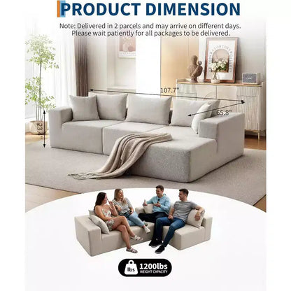 Canapé modulable en forme de L COZONY, canapé en velours côtelé moelleux avec méridienne, assise profonde, sans assemblage pour salon/chambre à coucher