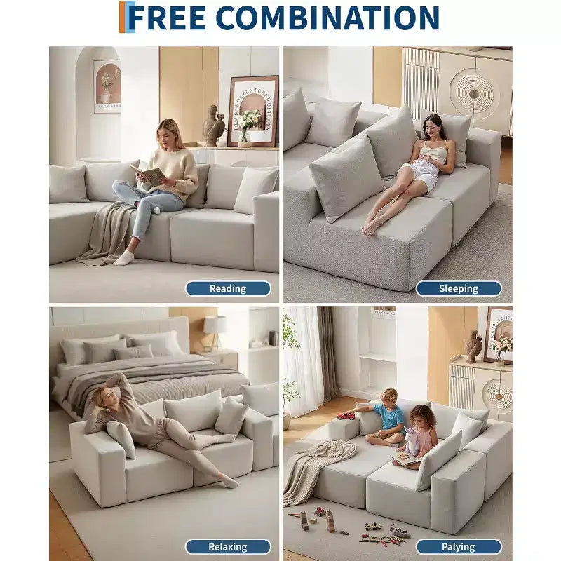 Canapé modulable en forme de L COZONY, canapé en velours côtelé moelleux avec méridienne, assise profonde, sans assemblage pour salon/chambre à coucher