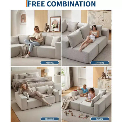 Canapé modulable en forme de L COZONY, canapé en velours côtelé moelleux avec méridienne, assise profonde, sans assemblage pour salon/chambre à coucher