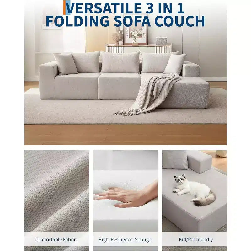 Canapé modulable en forme de L COZONY, canapé en velours côtelé moelleux avec méridienne, assise profonde, sans assemblage pour salon/chambre à coucher
