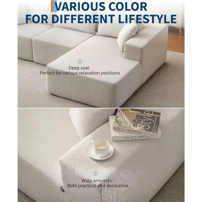 Canapé modulable en forme de L COZONY, canapé en velours côtelé moelleux avec méridienne, assise profonde, sans assemblage pour salon/chambre à coucher
