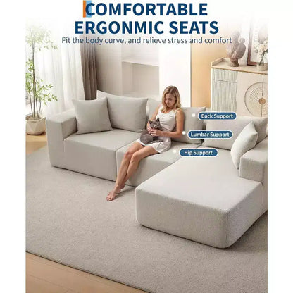 Canapé modulable en forme de L COZONY, canapé en velours côtelé moelleux avec méridienne, assise profonde, sans assemblage pour salon/chambre à coucher