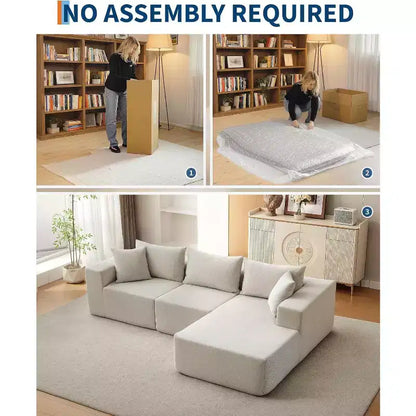 Canapé modulable en forme de L COZONY, canapé en velours côtelé moelleux avec méridienne, assise profonde, sans assemblage pour salon/chambre à coucher