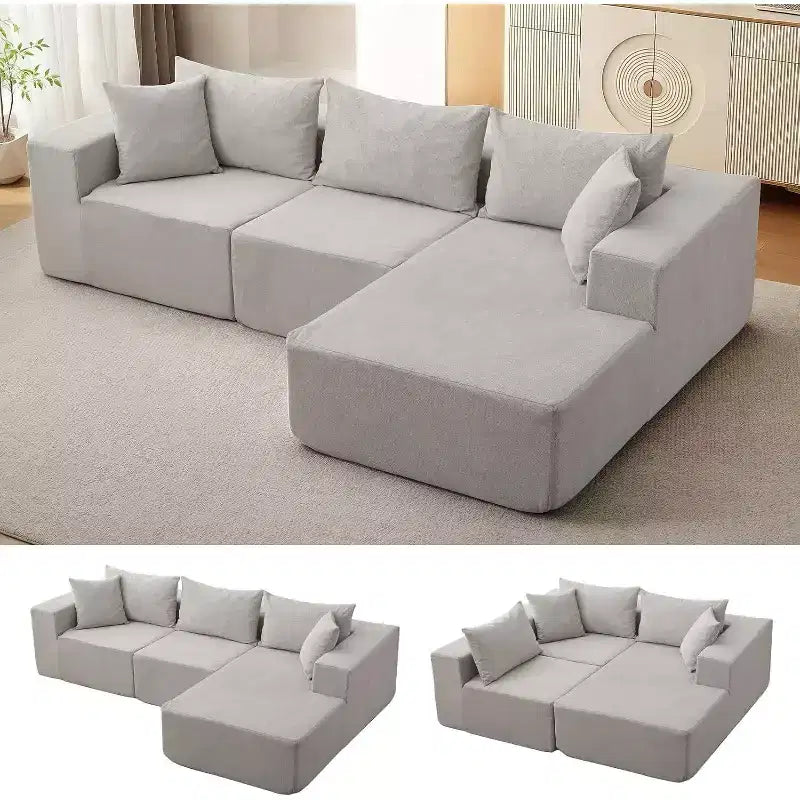 COZONY Modular L-Shaped Sectional Sofa, Fluffy Corduroy Couch with Chaise, Deep Seat, No Assembly for Living Room/Bedroom