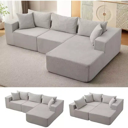 COZONY Modular L-Shaped Sectional Sofa, Fluffy Corduroy Couch with Chaise, Deep Seat, No Assembly for Living Room/Bedroom