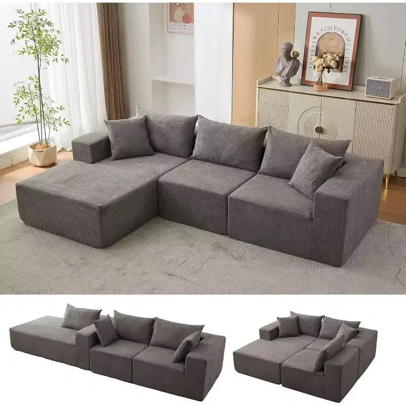 Canapé modulable en forme de L COZONY, canapé en velours côtelé moelleux avec méridienne, assise profonde, sans assemblage pour salon/chambre à coucher