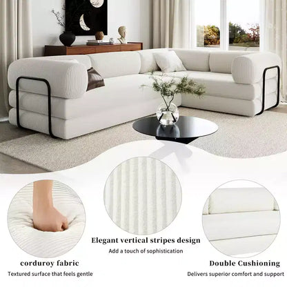 Canapé-lit d'angle en velours côtelé Clihome, sectionnel modulaire avec méridienne réversible et mousse haute densité pour salon polyvalent