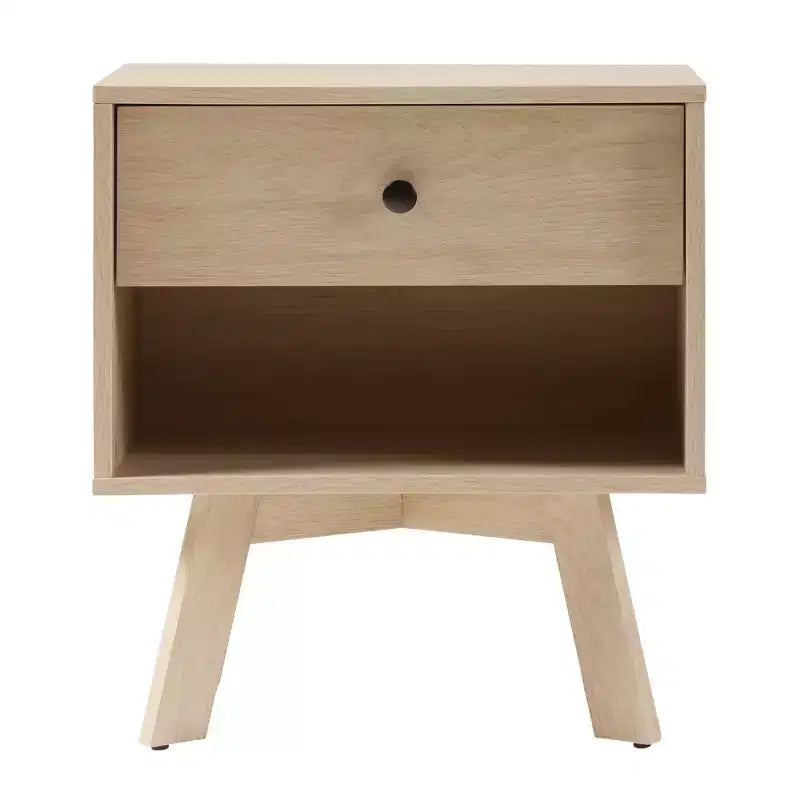 Table de chevet minimaliste avec 1 tiroir, style Mid-Century Modern, chêne Coastal
