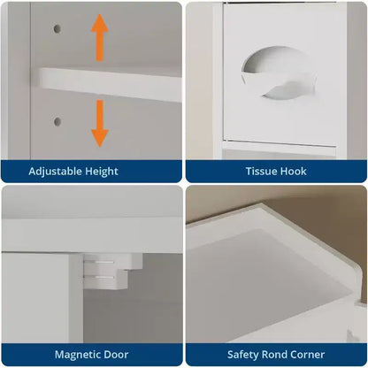 GustoWave Meuble de rangement WC au-dessus des toilettes, Organisateur de salle de bain au-dessus des toilettes avec porte et support de rouleau de papier toilette, Gain de place, Blanc