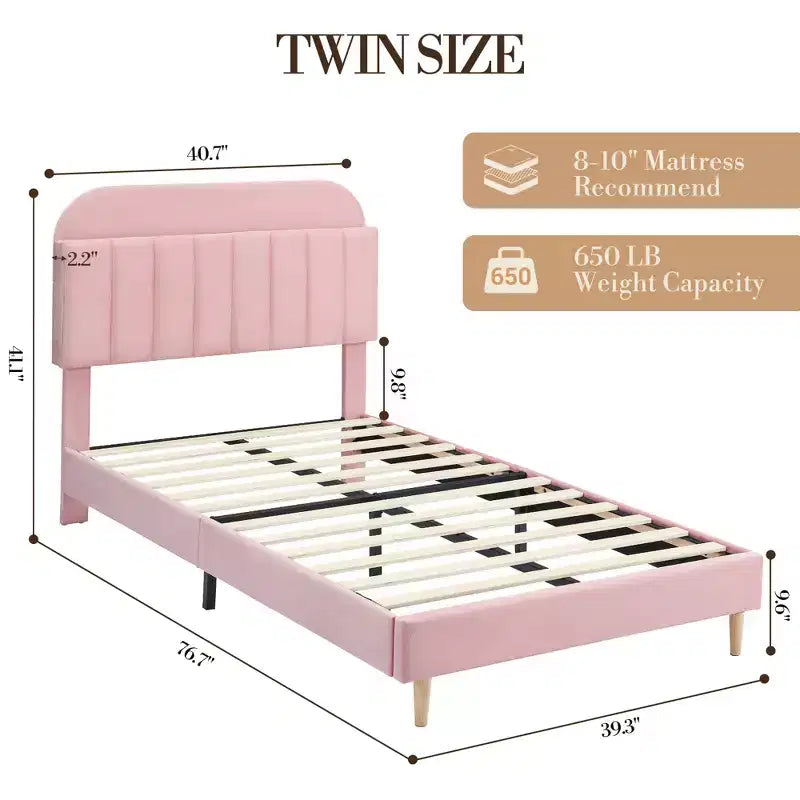 Lit enfant, cadre de lit simple rembourré avec tête de lit de rangement et sommier à lattes, rembourré en velours, adapté aux lits pour garçons et filles