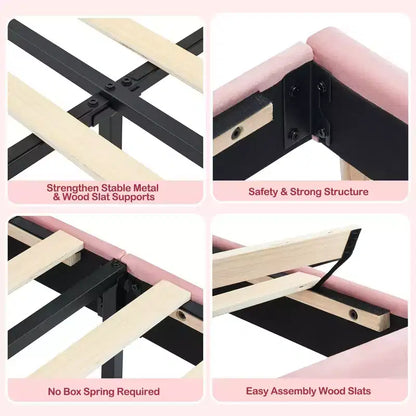 Lit enfant, cadre de lit simple rembourré avec tête de lit de rangement et sommier à lattes, rembourré en velours, adapté aux lits pour garçons et filles