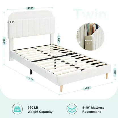 Lit enfant, cadre de lit simple rembourré avec tête de lit de rangement et sommier à lattes, rembourré en velours, adapté aux lits pour garçons et filles
