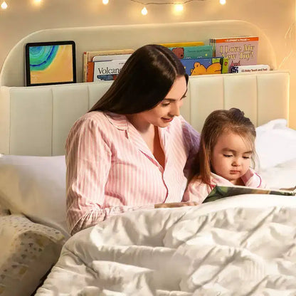 Lit enfant, cadre de lit simple rembourré avec tête de lit de rangement et sommier à lattes, rembourré en velours, adapté aux lits pour garçons et filles