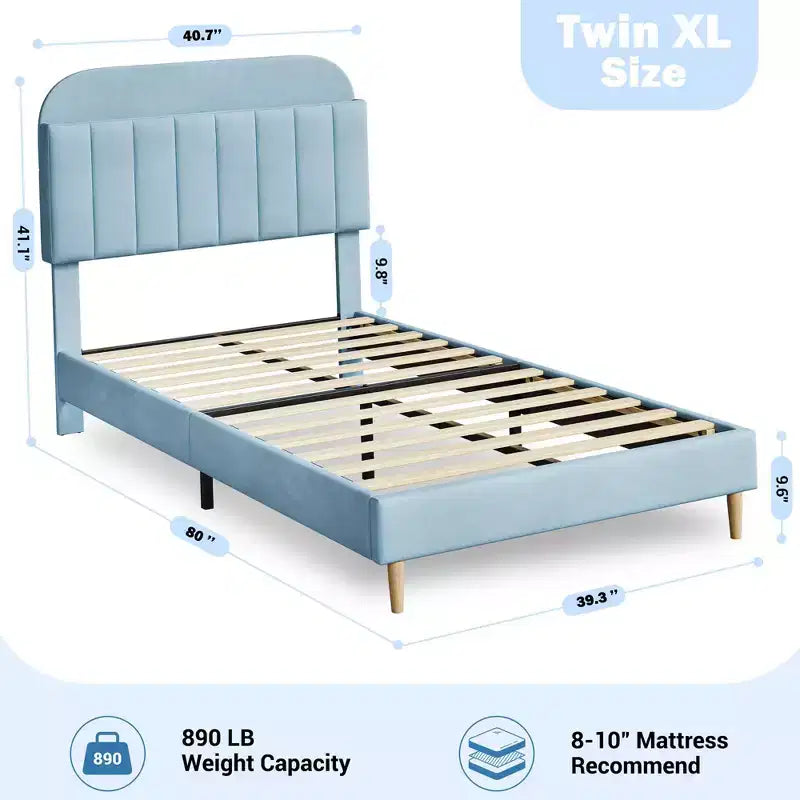 Lit enfant, cadre de lit simple rembourré avec tête de lit de rangement et sommier à lattes, rembourré en velours, adapté aux lits pour garçons et filles