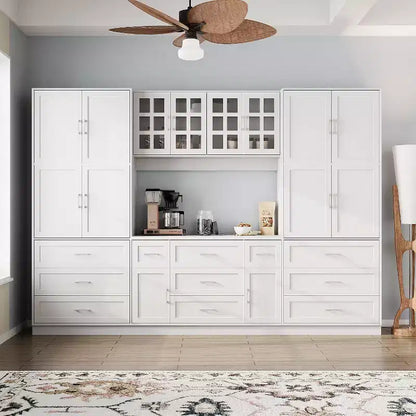 Famapy Large-Capacity Kitchen Pantry Cabinet with Adjustable Shelves,Operable Countertop,Multiple Drawers,Food Storage Hutch,Kitchen Organization
