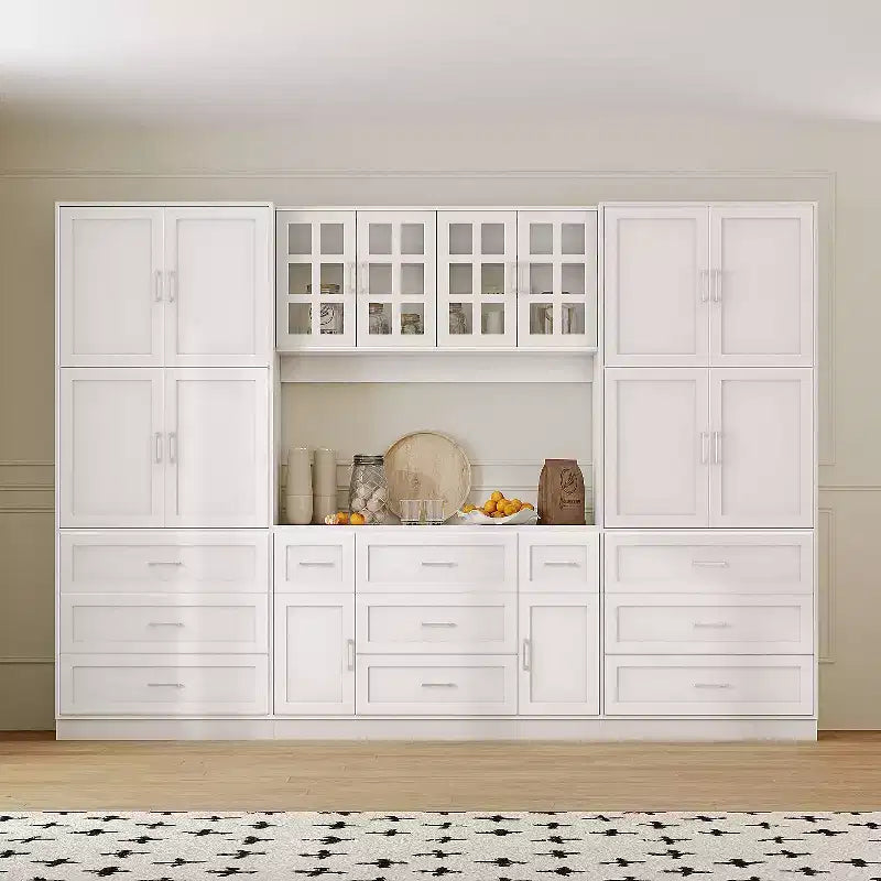 Famapy Armoire de cuisine grande capacité avec étagères réglables, plan de travail fonctionnel, tiroirs multiples, buffet de rangement pour aliments, organisation de cuisine
