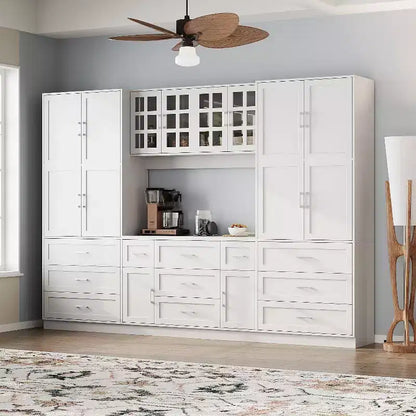 Famapy Armoire de cuisine grande capacité avec étagères réglables, plan de travail fonctionnel, tiroirs multiples, buffet de rangement pour aliments, organisation de cuisine