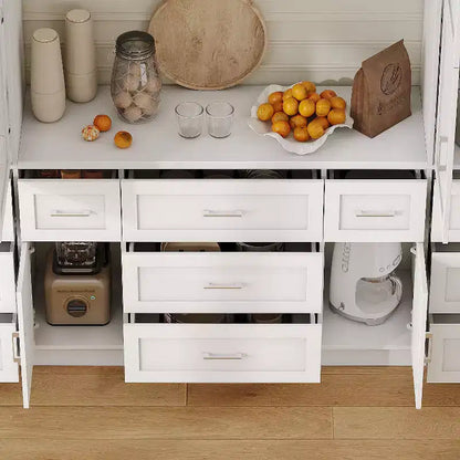 Famapy Armoire de cuisine grande capacité avec étagères réglables, plan de travail fonctionnel, tiroirs multiples, buffet de rangement pour aliments, organisation de cuisine