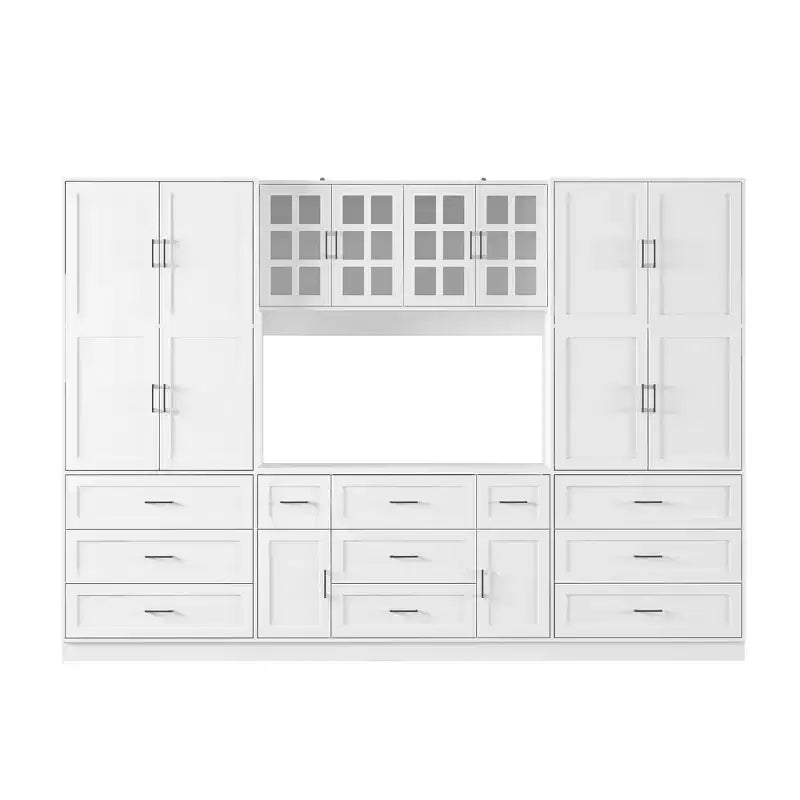 Famapy Armoire de cuisine grande capacité avec étagères réglables, plan de travail fonctionnel, tiroirs multiples, buffet de rangement pour aliments, organisation de cuisine