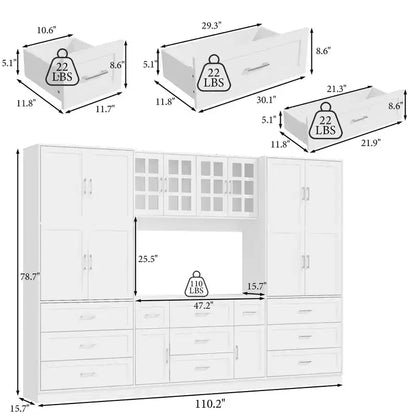 Famapy Armoire de cuisine grande capacité avec étagères réglables, plan de travail fonctionnel, tiroirs multiples, buffet de rangement pour aliments, organisation de cuisine