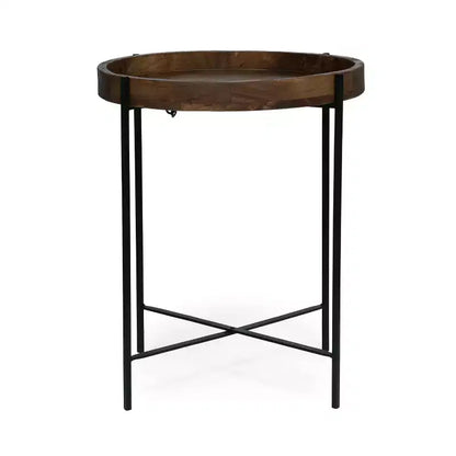 Okak Minimalism Table d'appoint ronde avec pieds renforcés en métal, Table d'appoint avec plateau en bois, Tables de service pour salon, balcon, Naturel