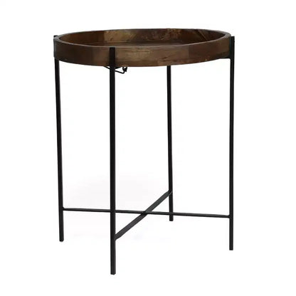 Okak Minimalism Table d'appoint ronde avec pieds renforcés en métal, Table d'appoint avec plateau en bois, Tables de service pour salon, balcon, Naturel