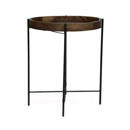 Okak Minimalism Table d'appoint ronde avec pieds renforcés en métal, Table d'appoint avec plateau en bois, Tables de service pour salon, balcon, Naturel