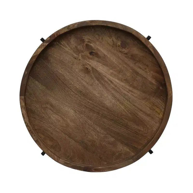 Okak Minimalism Table d'appoint ronde avec pieds renforcés en métal, Table d'appoint avec plateau en bois, Tables de service pour salon, balcon, Naturel