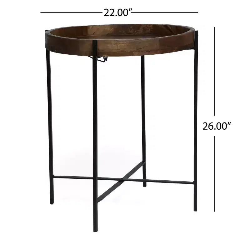 Okak Minimalism Table d'appoint ronde avec pieds renforcés en métal, Table d'appoint avec plateau en bois, Tables de service pour salon, balcon, Naturel