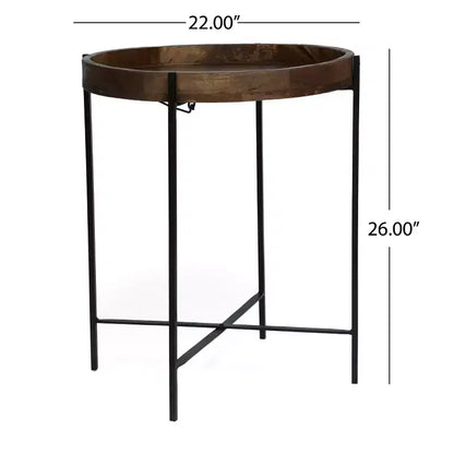 Okak Minimalism Table d'appoint ronde avec pieds renforcés en métal, Table d'appoint avec plateau en bois, Tables de service pour salon, balcon, Naturel