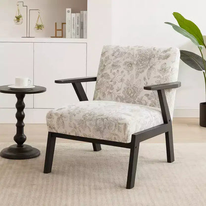 Homy Casa Mid-Century Modern Lounge Armchair with Solid Wood Frame, Upholstered Accent Chair for Living Room, Bedroom, or Study, Beige + Grey