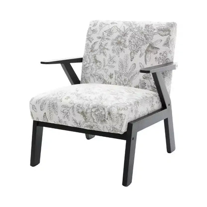 Fauteuil de salon moderne du milieu du siècle Homy Casa avec structure en bois massif, fauteuil d'appoint rembourré pour salon, chambre ou bureau, beige + gris