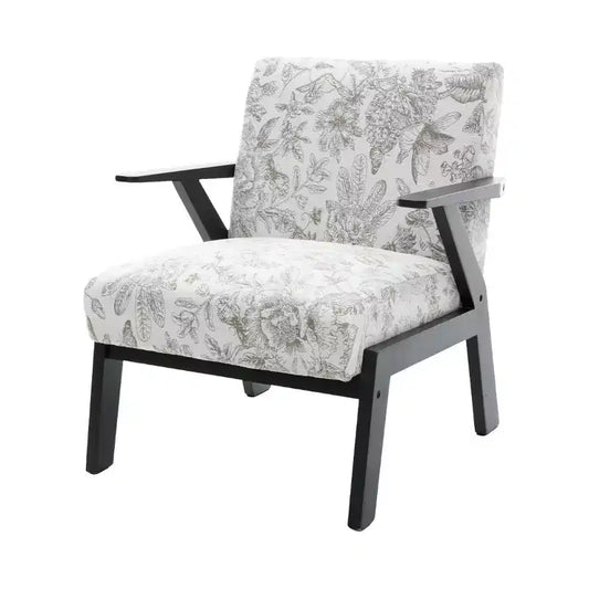 Fauteuil de salon moderne du milieu du siècle Homy Casa avec structure en bois massif, fauteuil d'appoint rembourré pour salon, chambre ou bureau, beige + gris