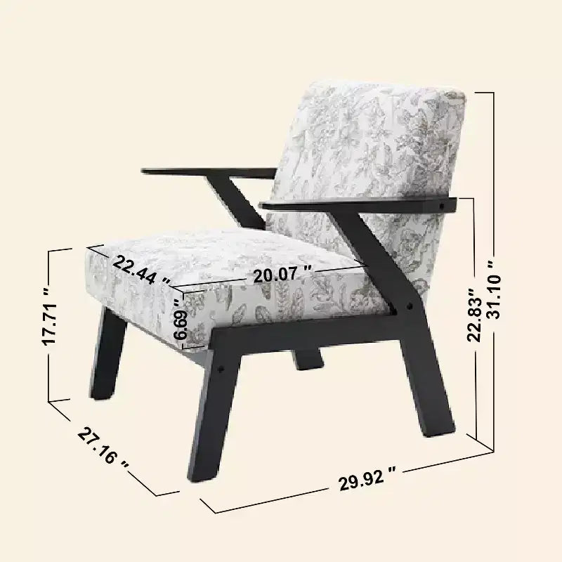 Fauteuil de salon moderne du milieu du siècle Homy Casa avec structure en bois massif, fauteuil d'appoint rembourré pour salon, chambre ou bureau, beige + gris